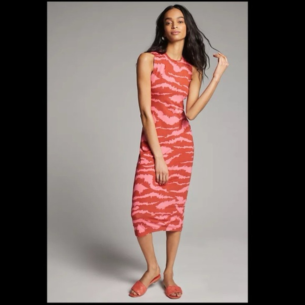 $170 Corey Lynn Calter Coral and Pink Midi Dress Anthropologie Medium